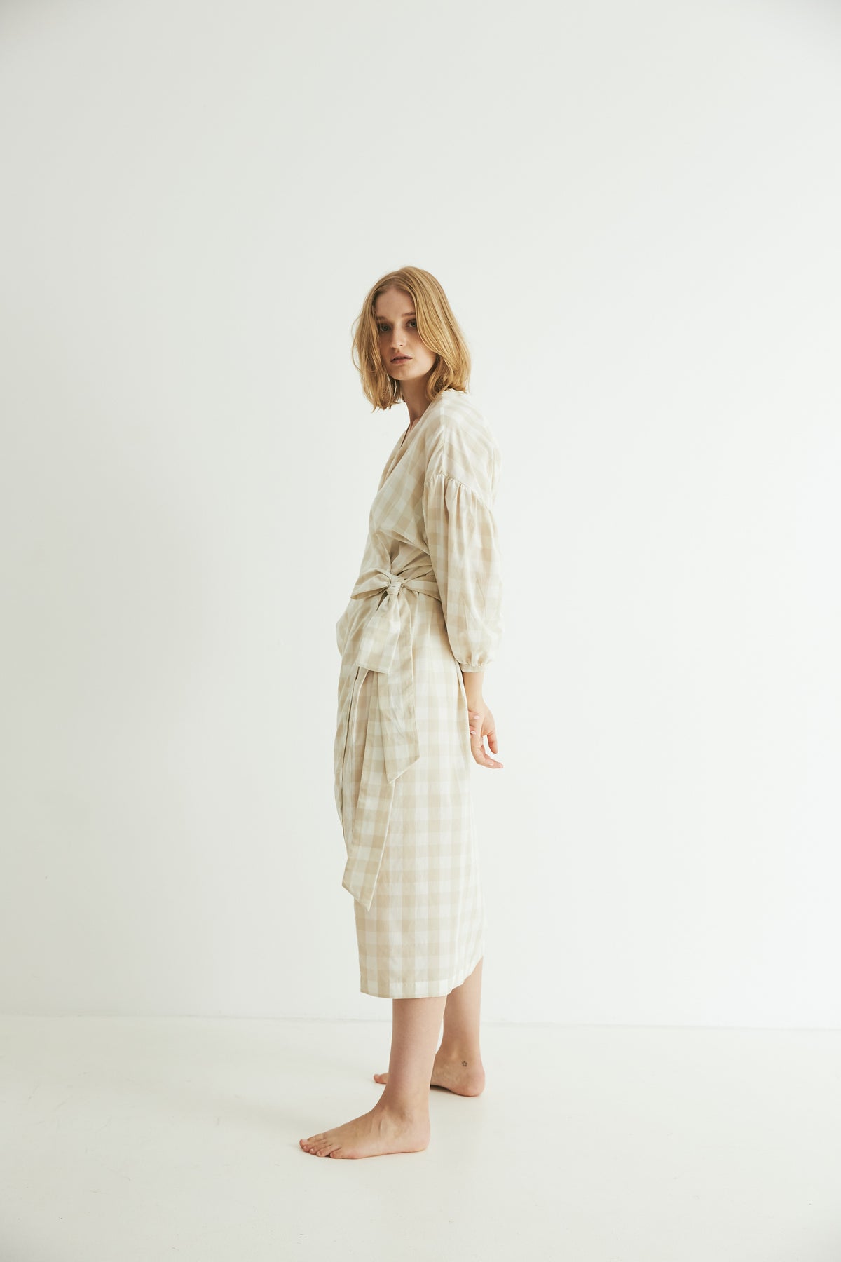 Agnes Wrap, Oatmeal Gingham