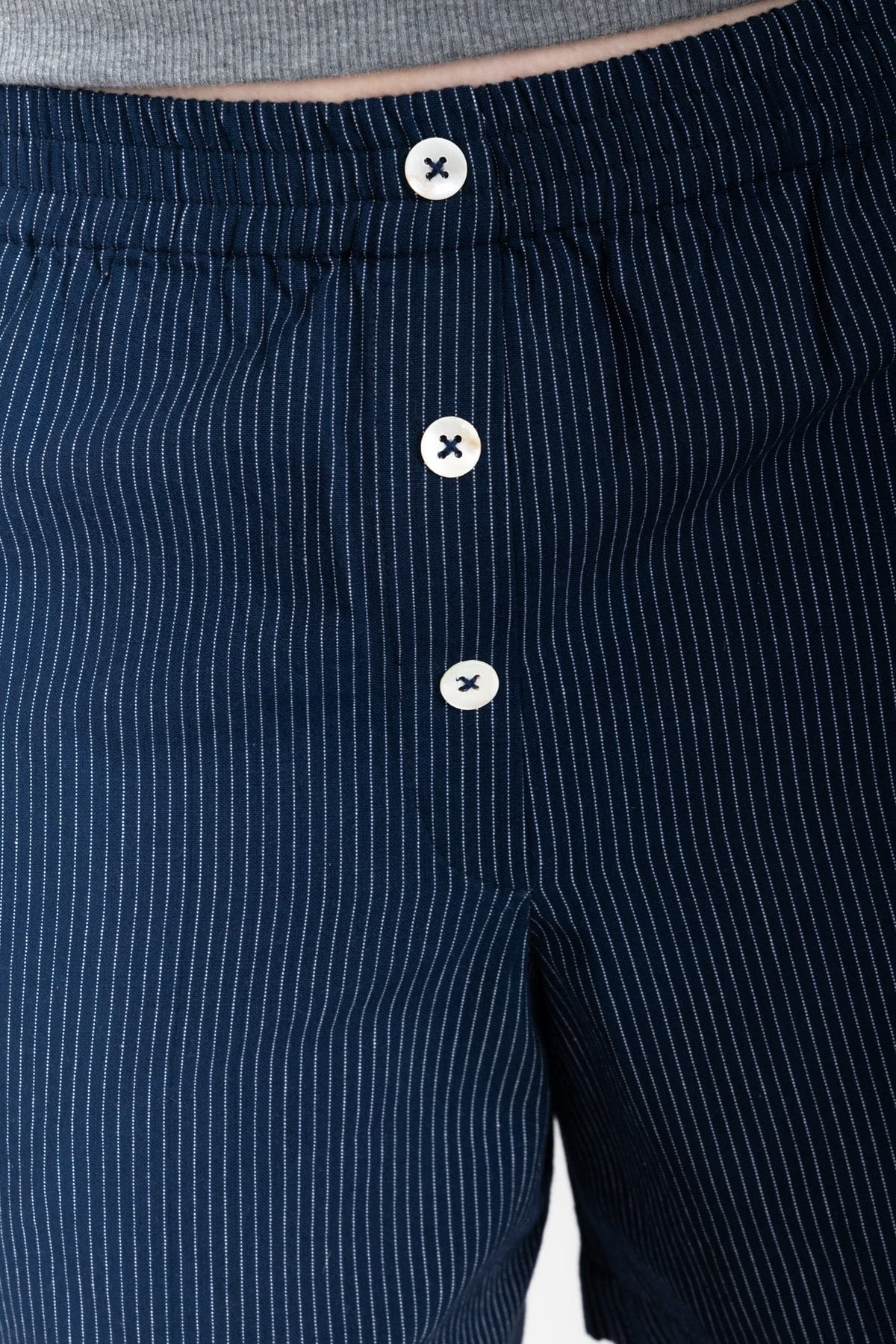 Camilla Boxer Shorts, Navy Pinstripe