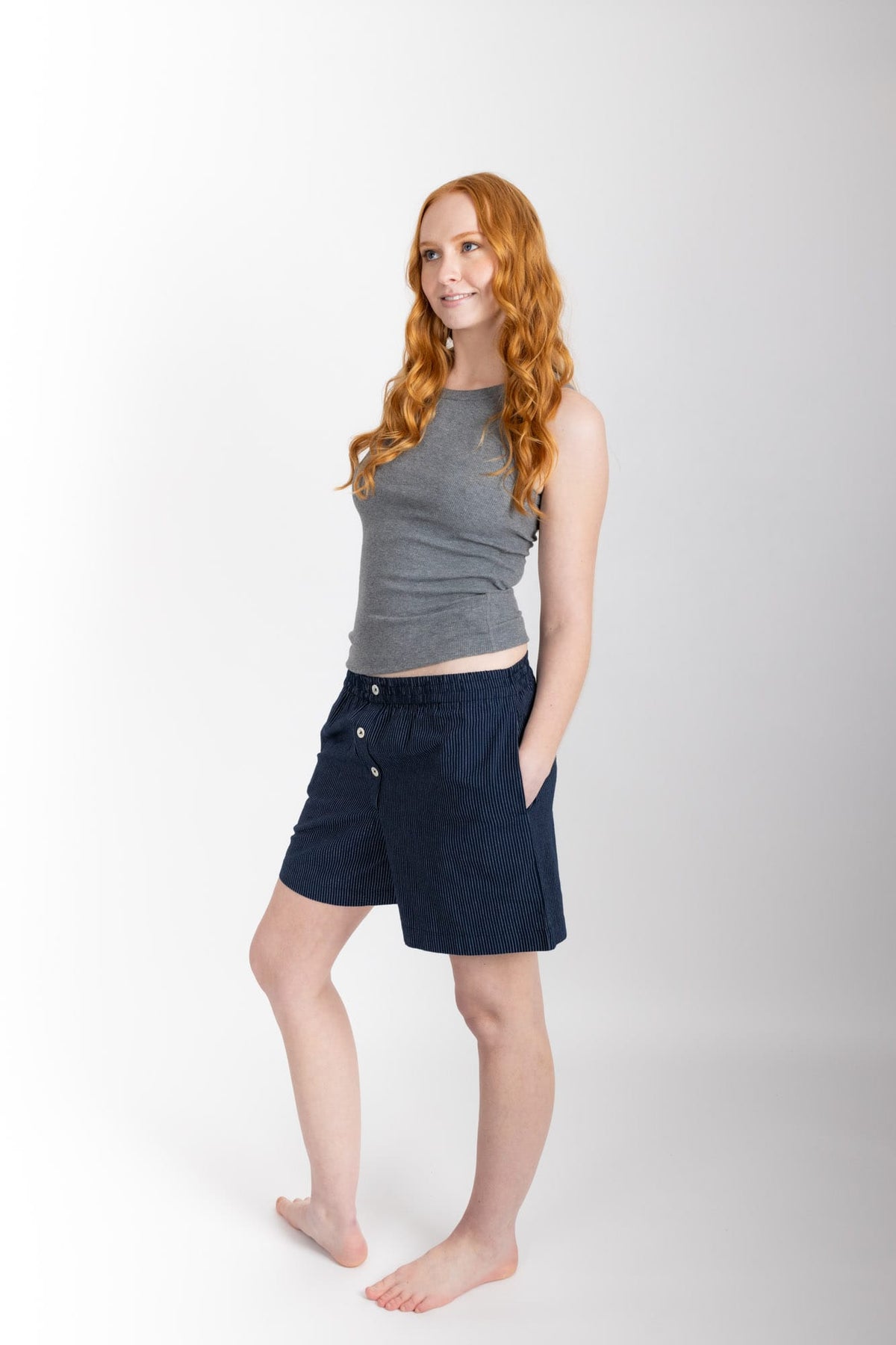 Camilla Boxer Shorts, Navy Pinstripe