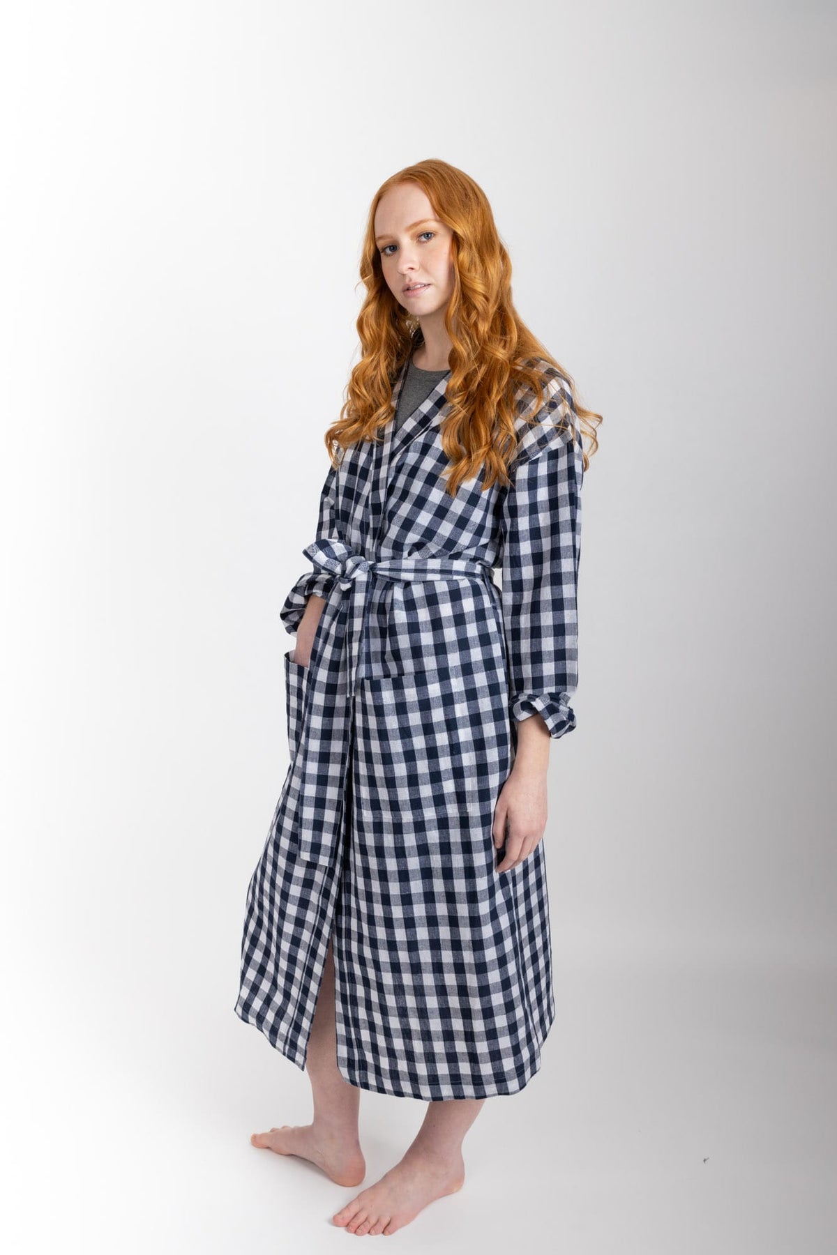 Checker Robe Everyday Robe, Navy Check – General Sleep
