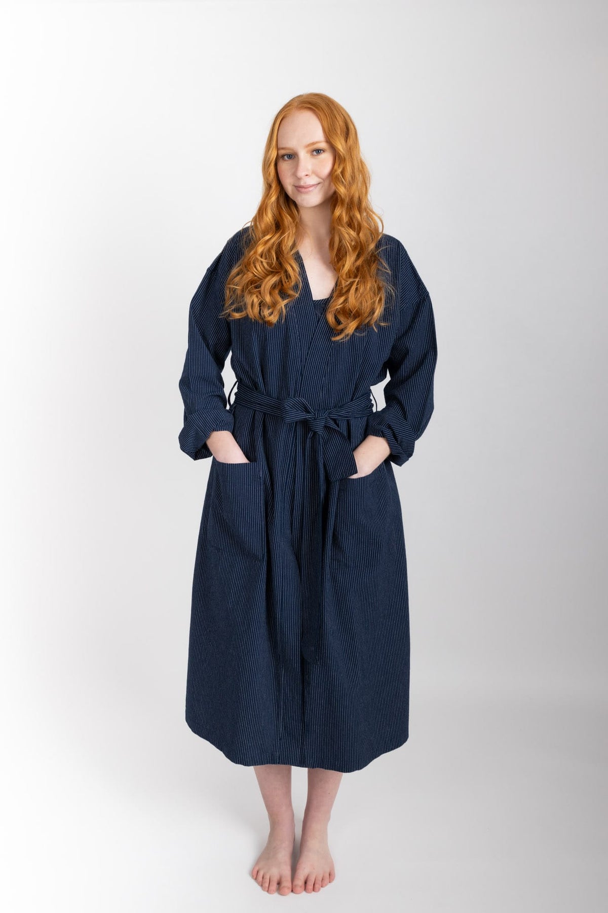 Everyday Robe, Navy Pinstripe