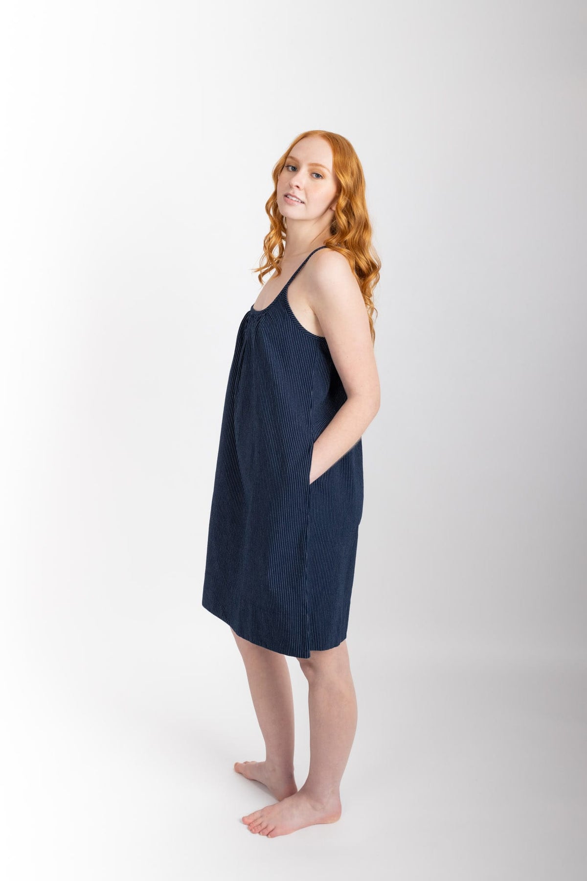 Evie Slip, Navy Pinstripe