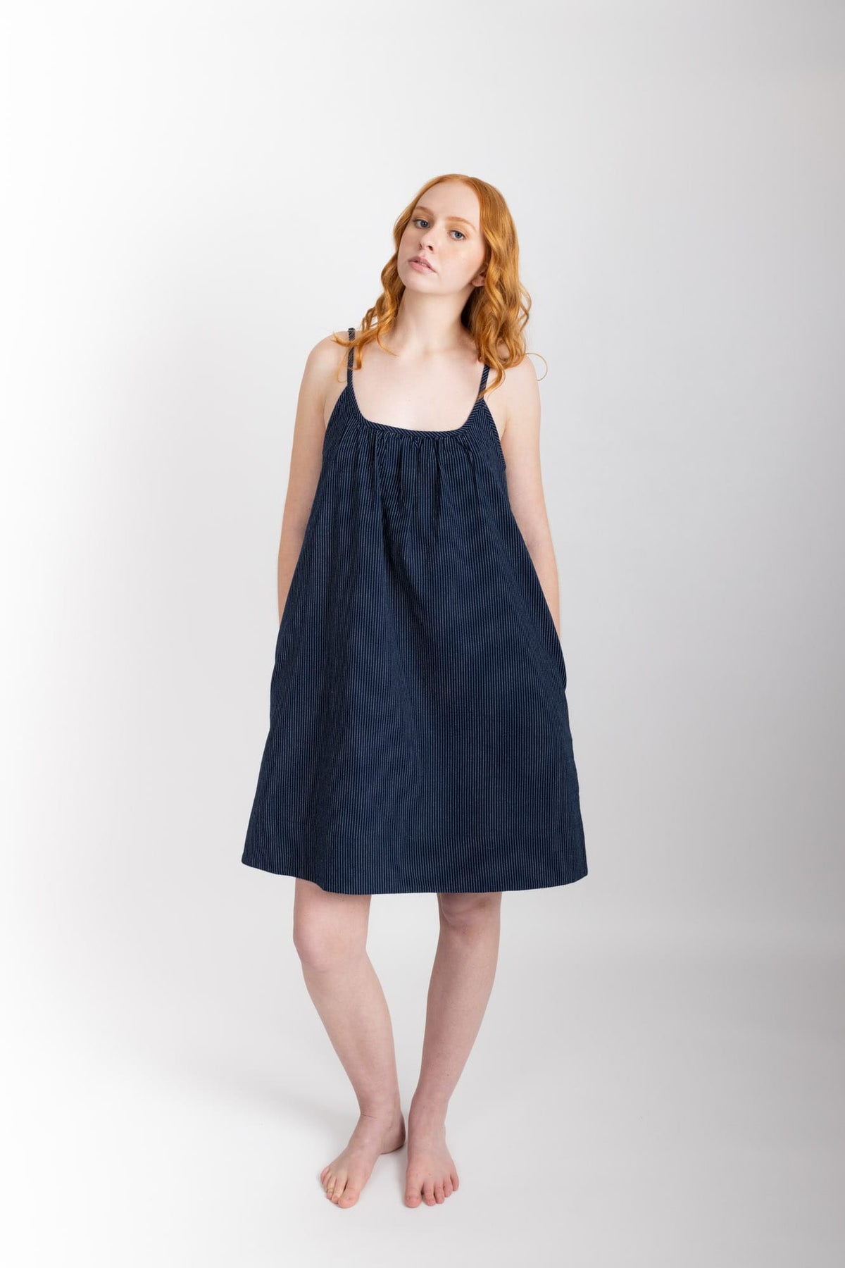 Evie Slip, Navy Pinstripe