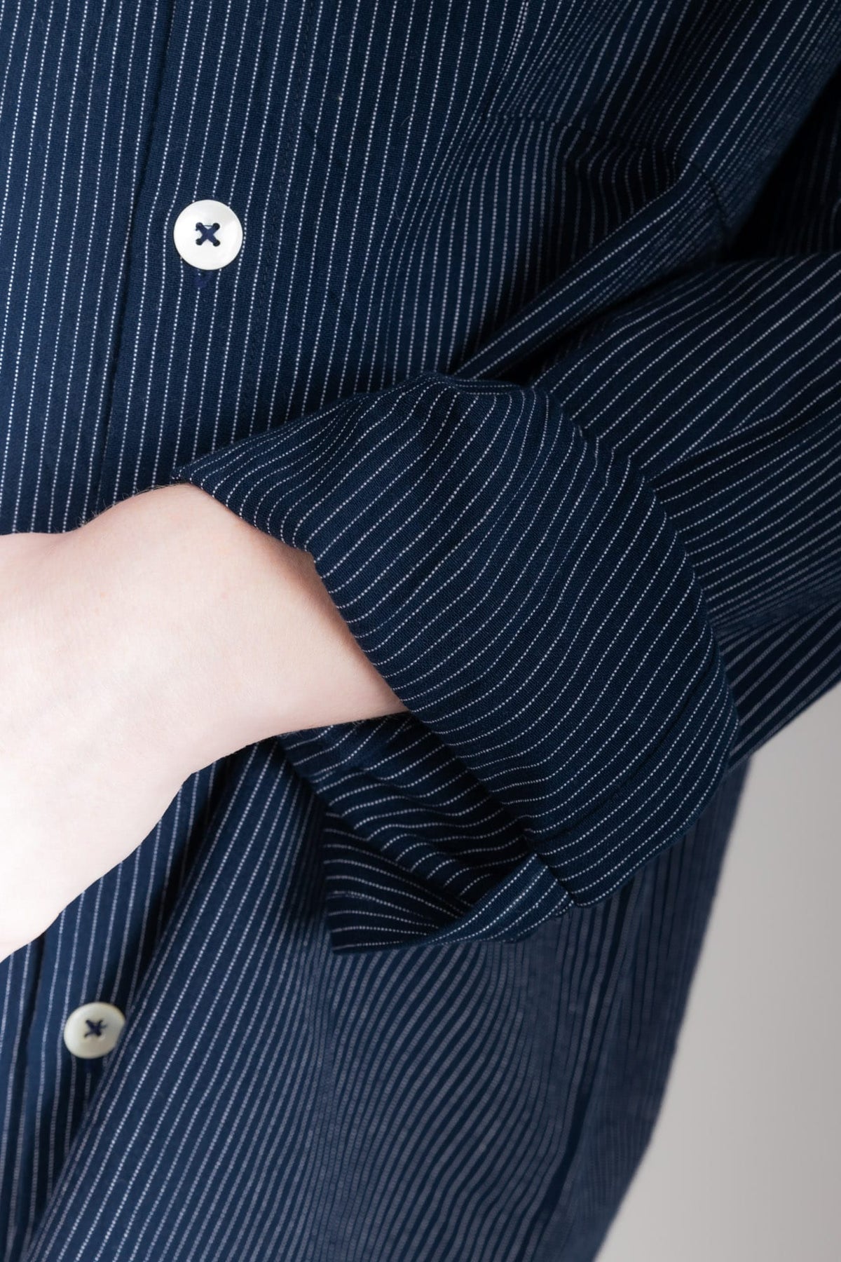 Mira Shirt, Navy Pinstripe