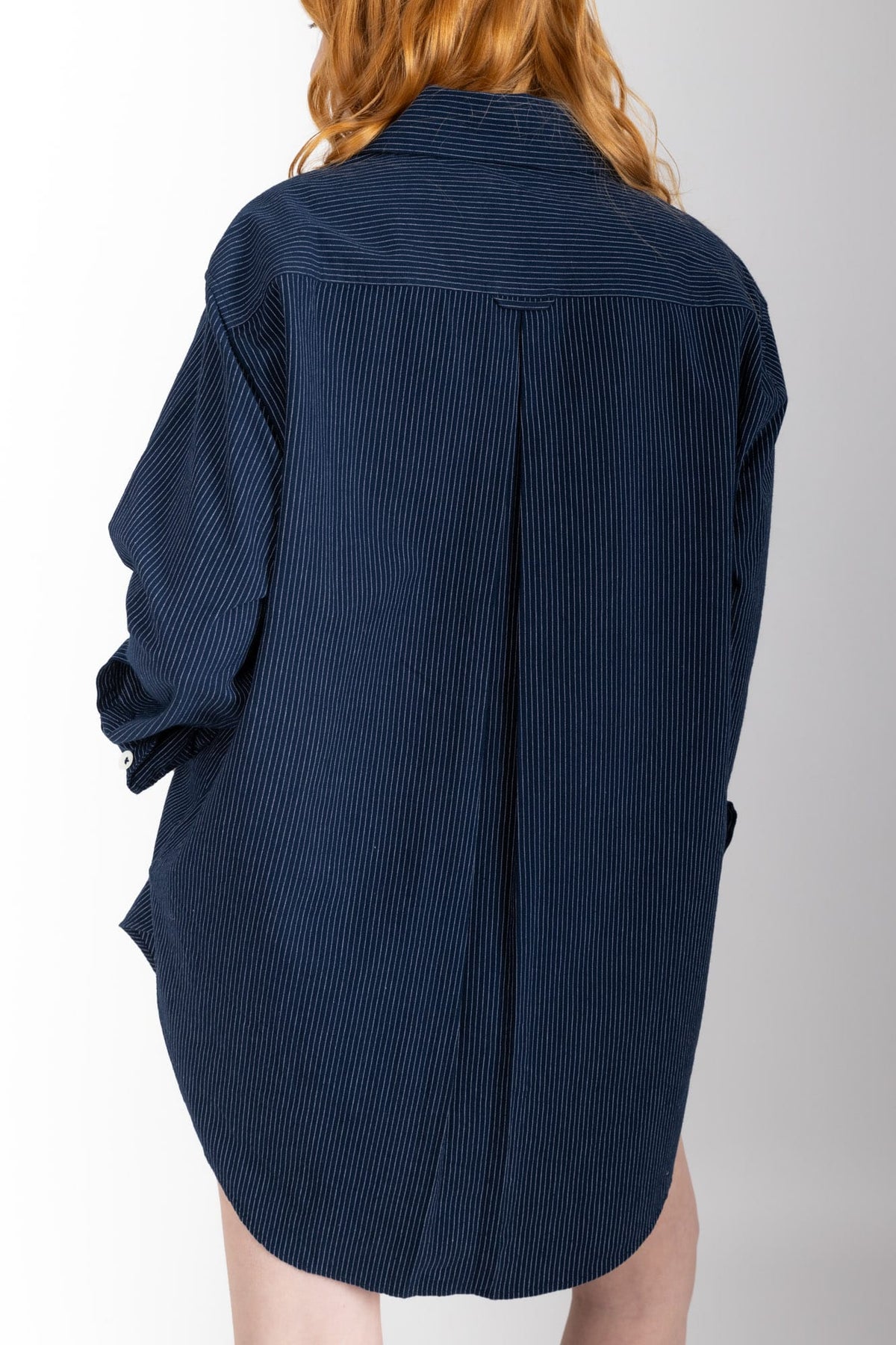 Mira Shirt, Navy Pinstripe