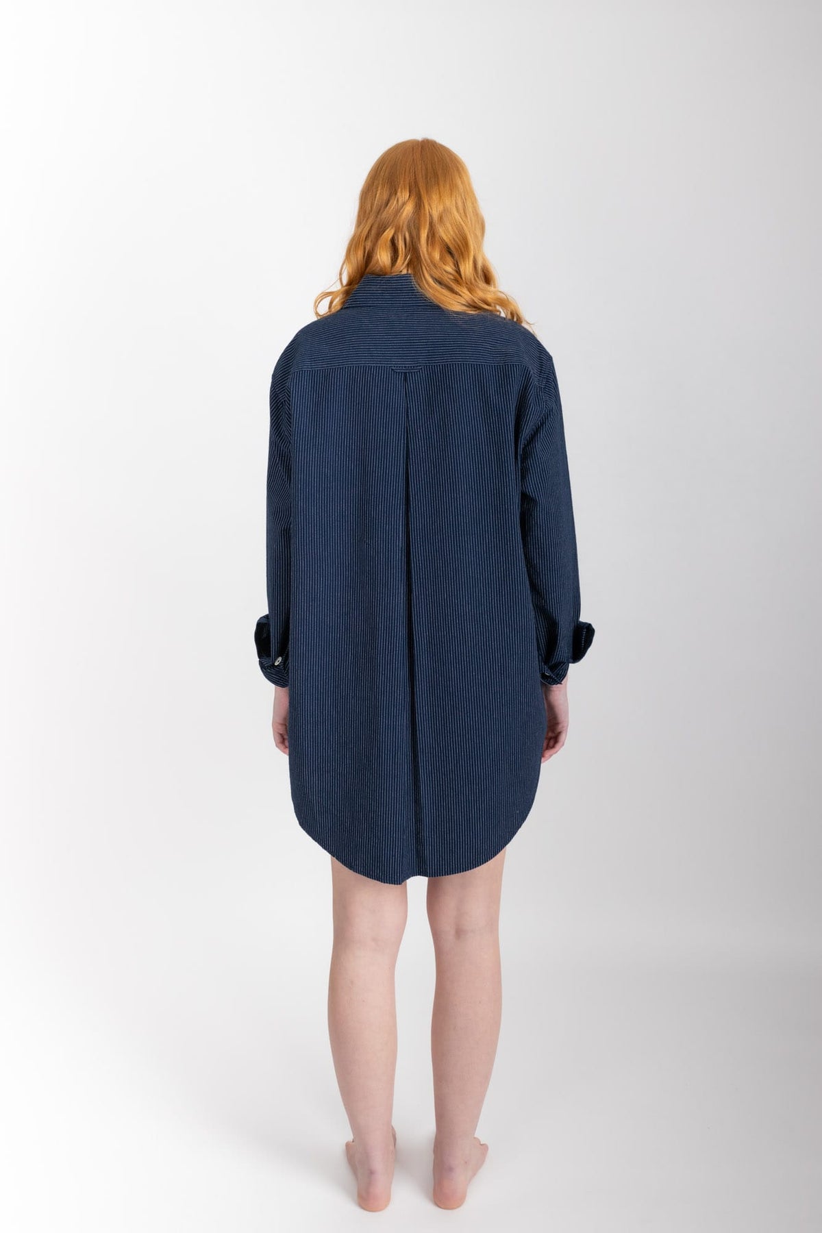 Mira Shirt, Navy Pinstripe