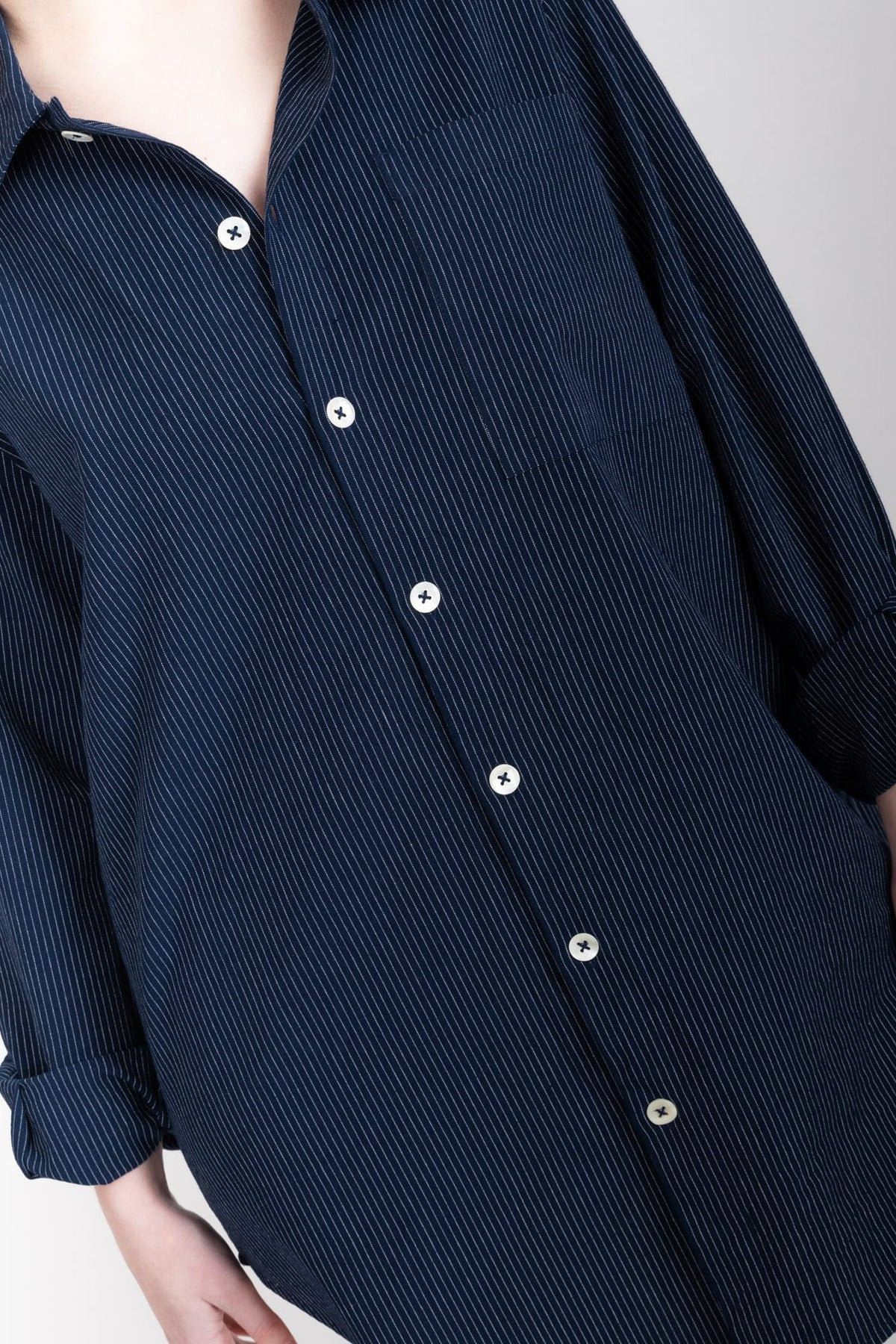 Mira Shirt, Navy Pinstripe