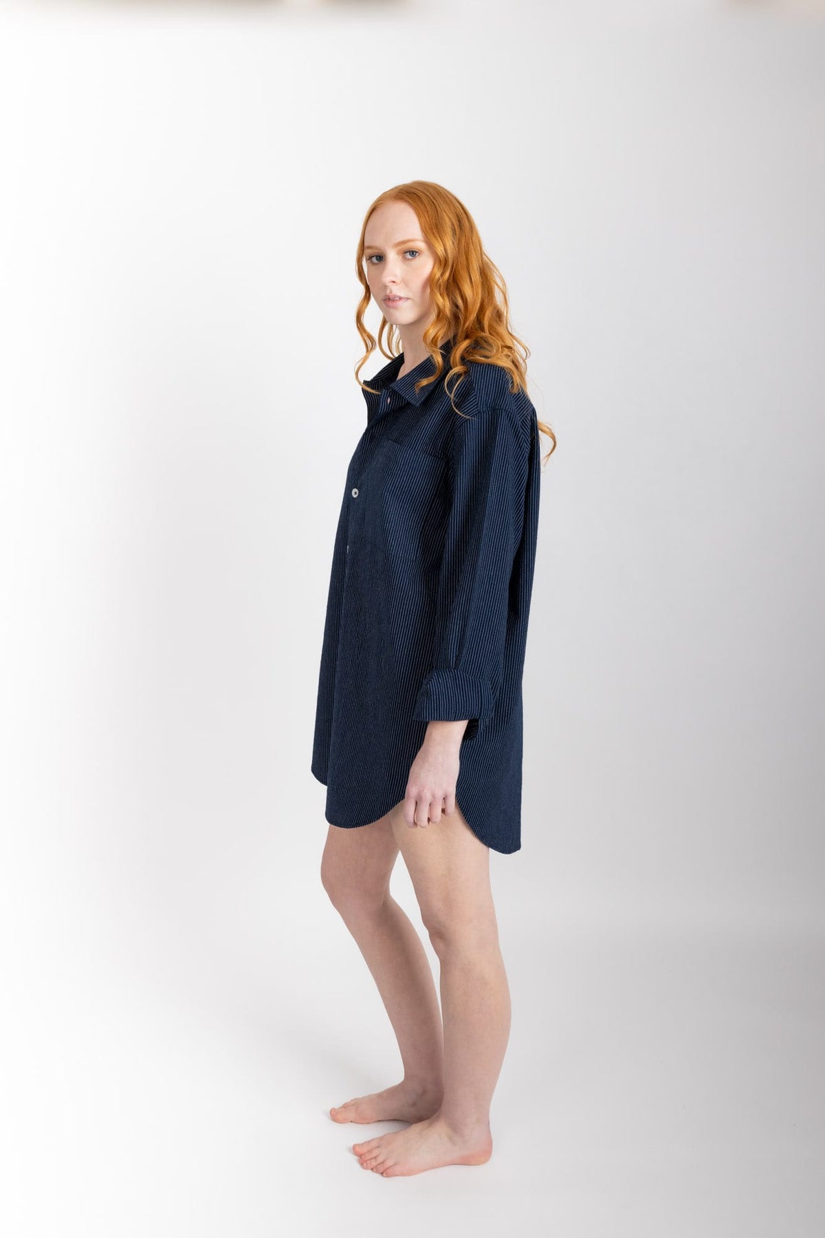 Mira Shirt, Navy Pinstripe
