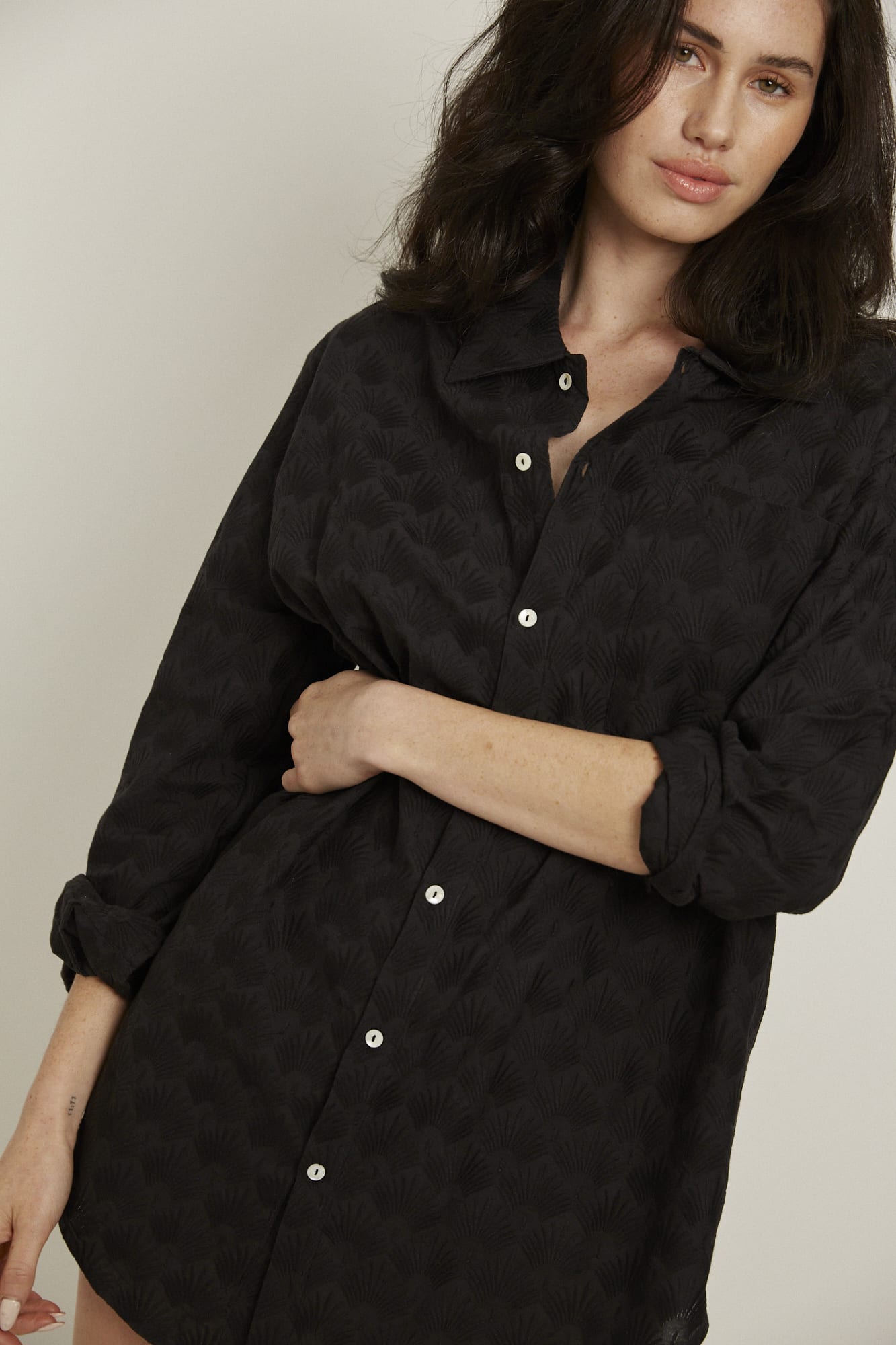 Mira Shirt, Black Embroidery